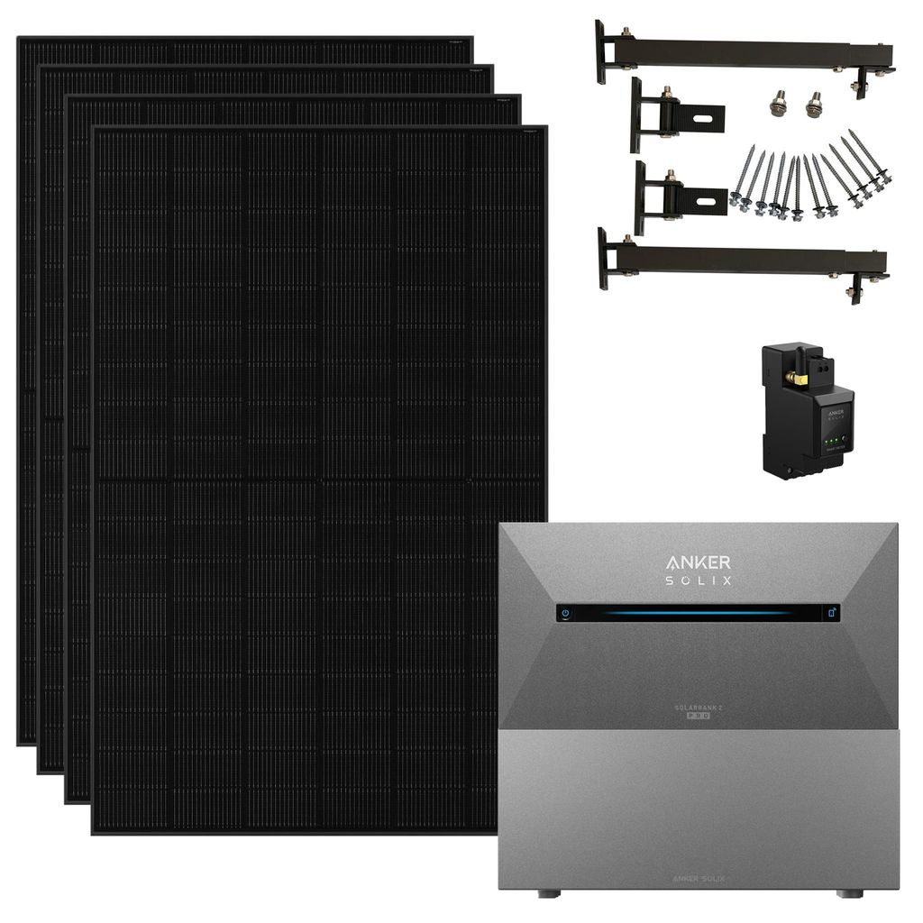 Anker SOLIX 2 Pro Balkonkraftwerk 1820W mit Smart Meter 1,6-9,6 kWh mit Halterung mit 1 Erweiterungsakku
