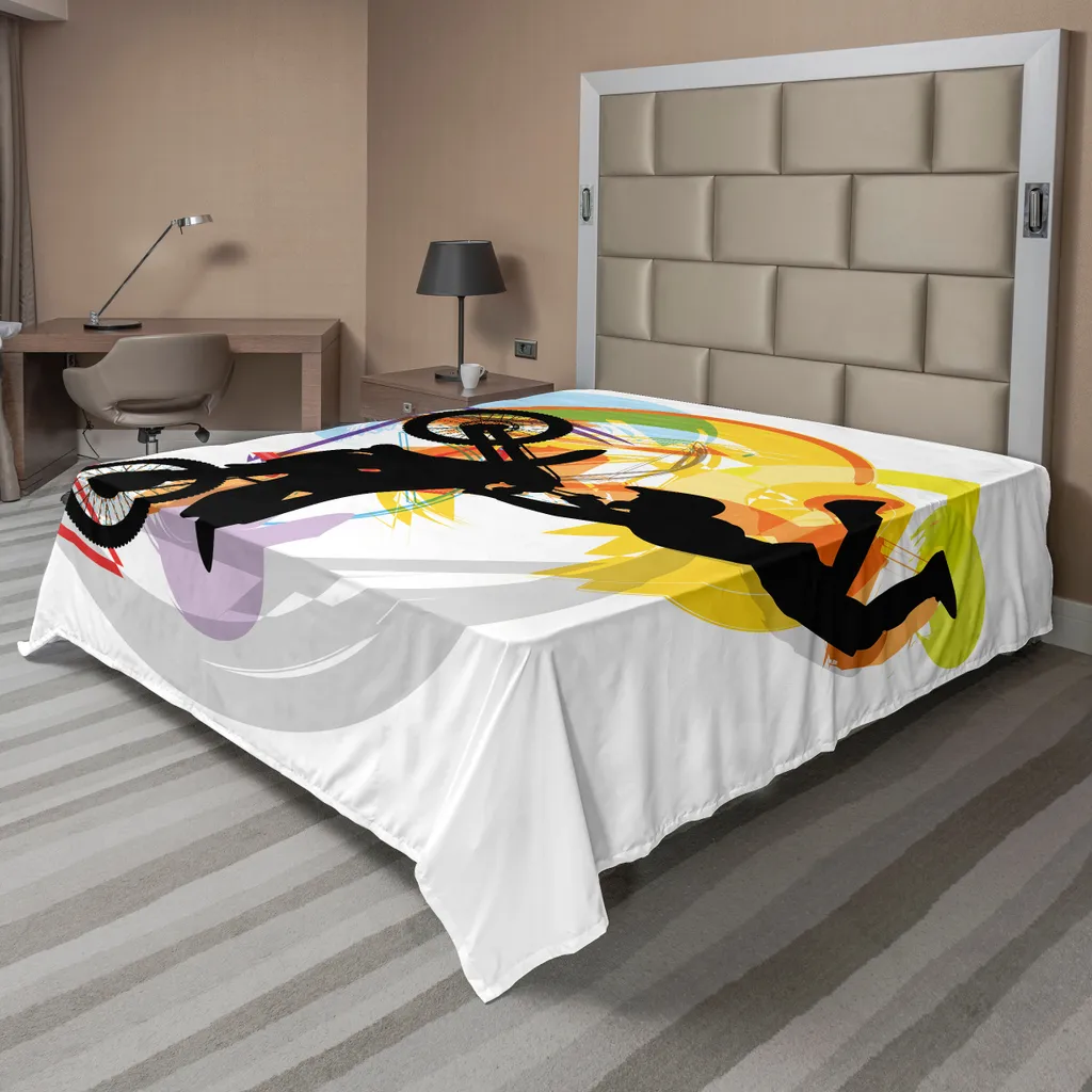 ABAKUHAUS Drap Plat Motocross 260x228 cm, Linge de Lit Sport Extrême