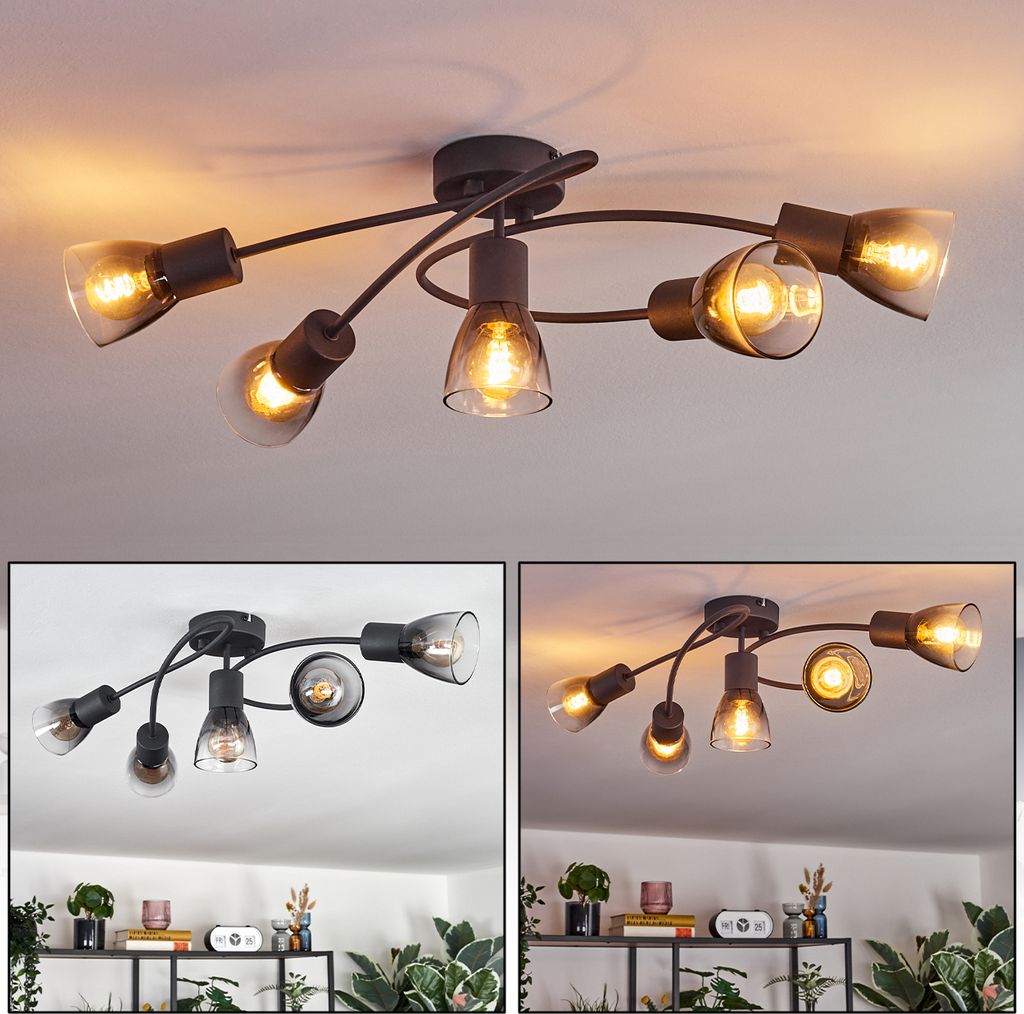 Gaeta Deckenlampe aus Metall/Glas in Schwarz/Rauchfarben/Klar