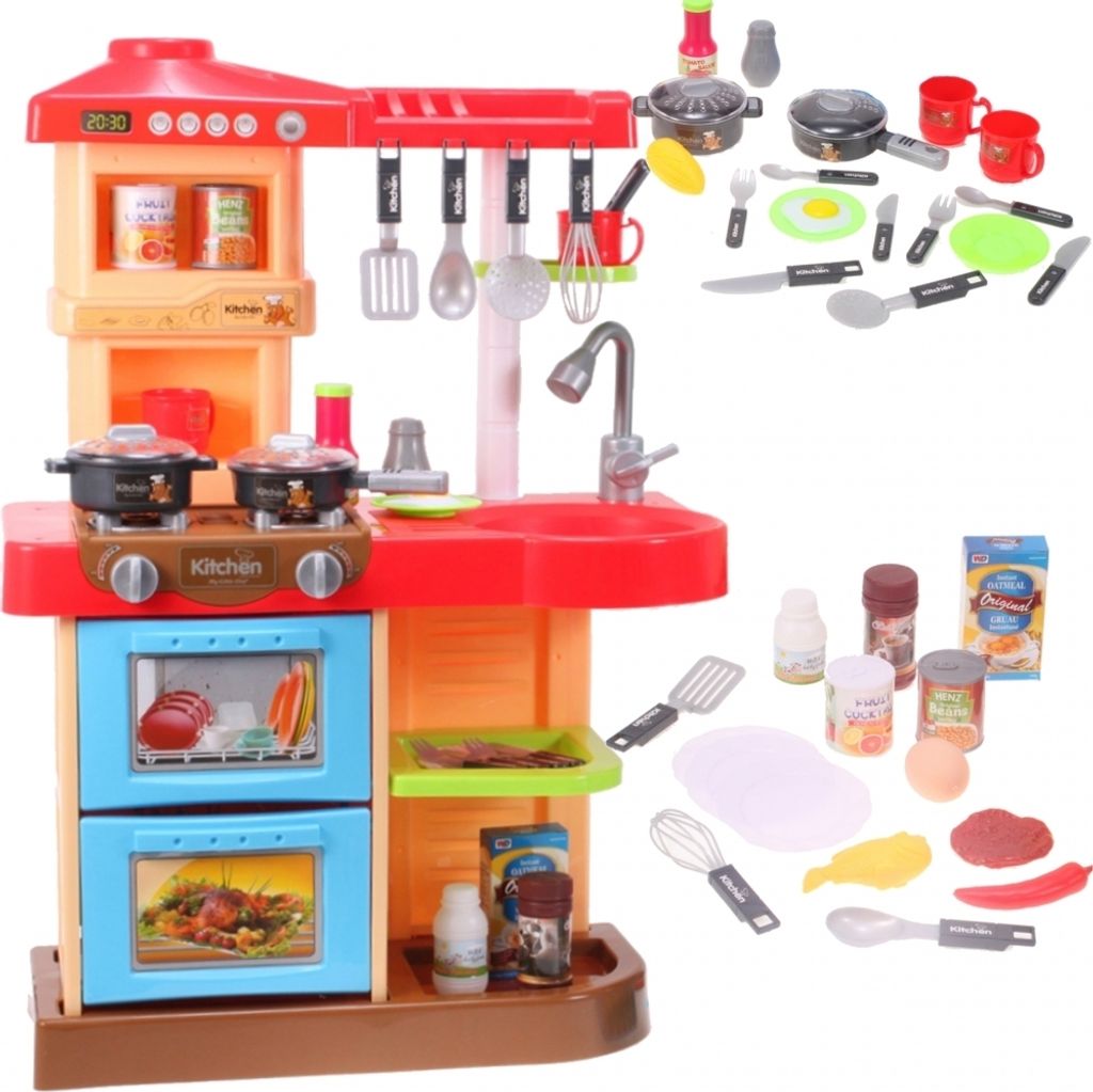 MalPlay Kinderküche Spielküche mit 2 Herdplatten 72 cm hoch Kochgeschirr, Inkl. Licht und Kochgeräuschen