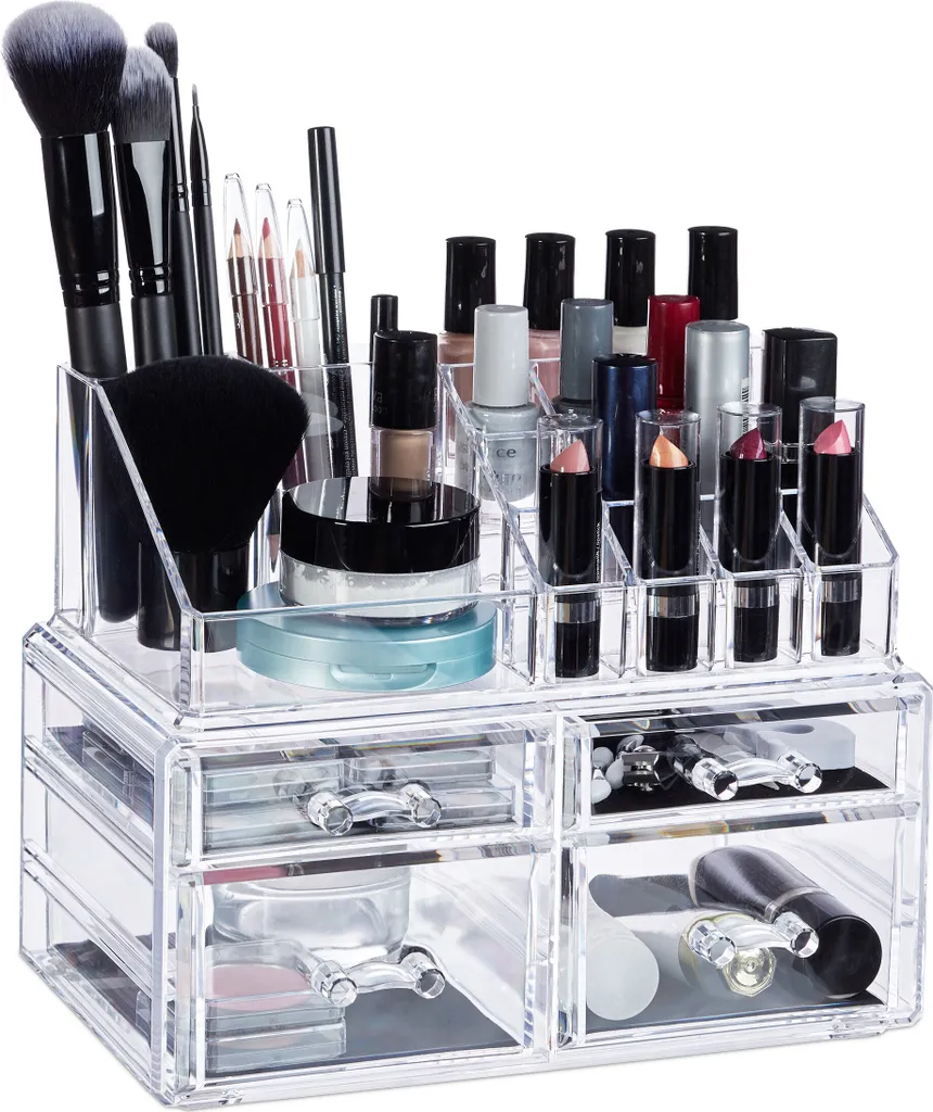 Relaxdays Organizer Bagno 4 Cassetti - Proteggi i tuoi Trucchi e Gioielli