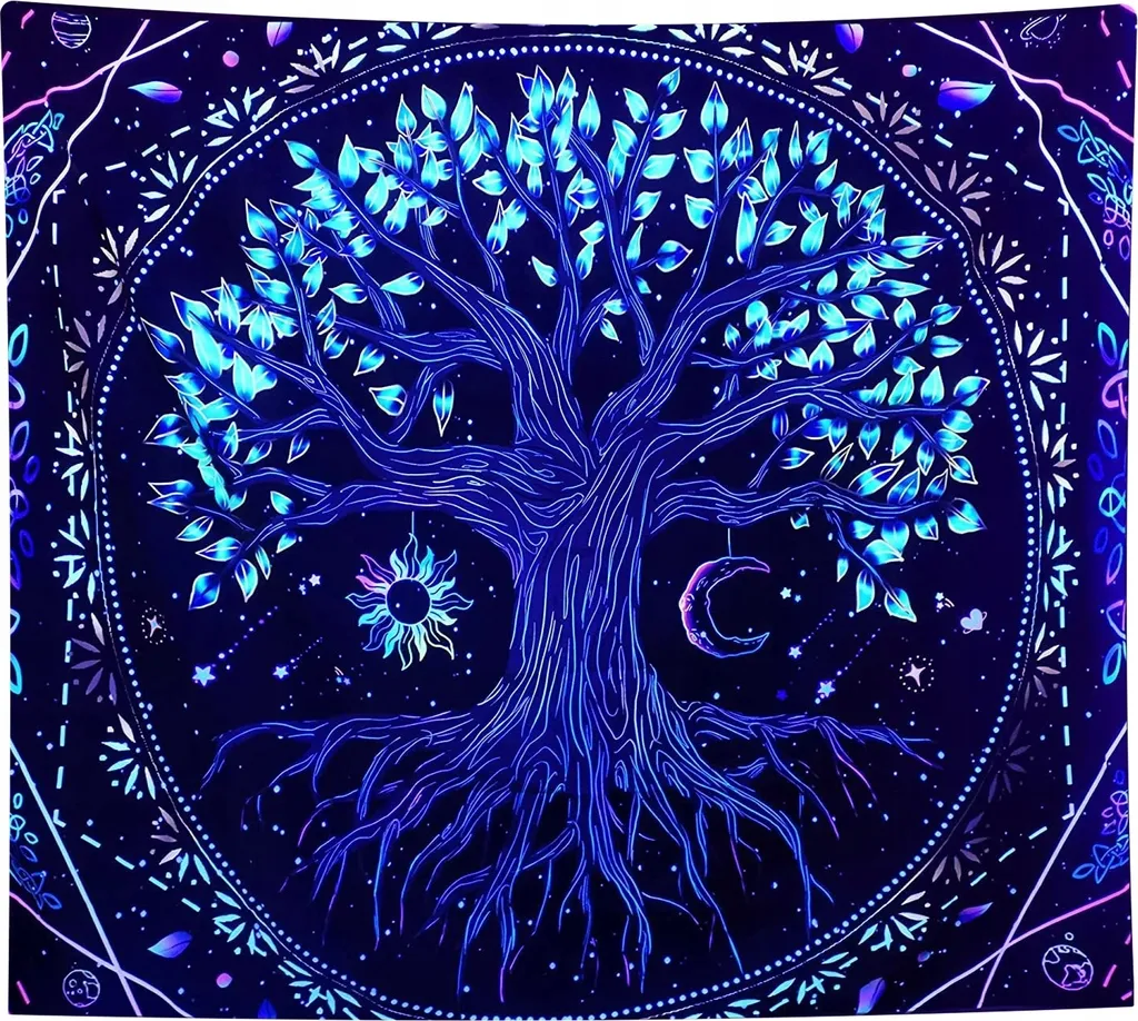 Tapisserie Murale Fluorescente Arbre de Vie XXL 150cm pour Déco UV