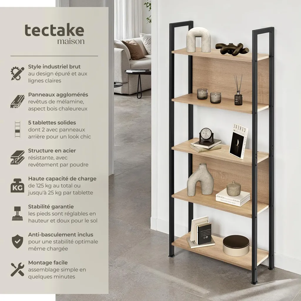 Étagère Chêne Sonoma 62 cm - Rangement Industriel à 5 Compartiments