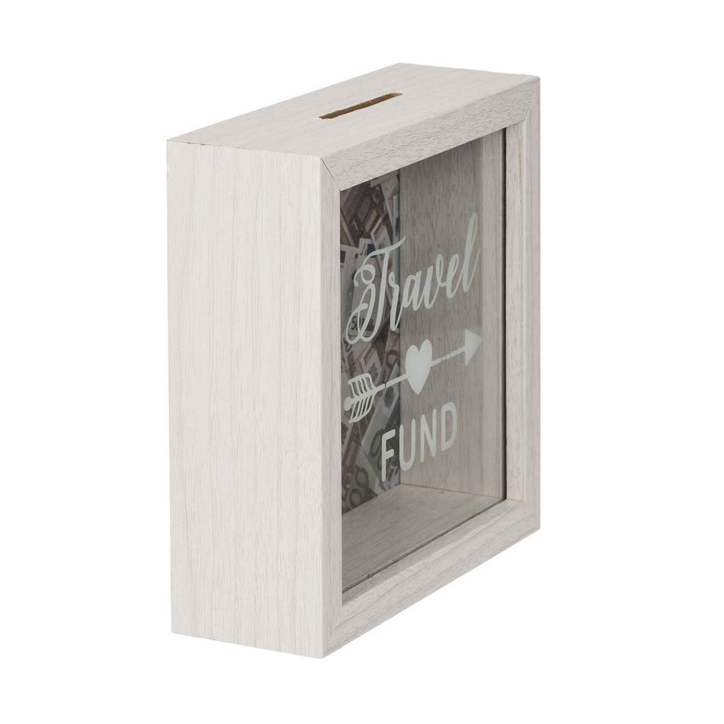 Spardose Super Reich Kasse aus Holz und Glas Rahmen 15 x 15 x 5 cm 