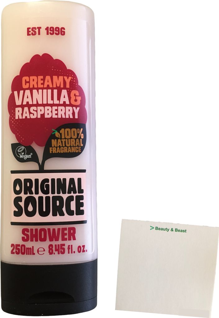 Original Source Creamy Vanilla & Raspberry Duschgel (250ml Flasche) + usy Block
