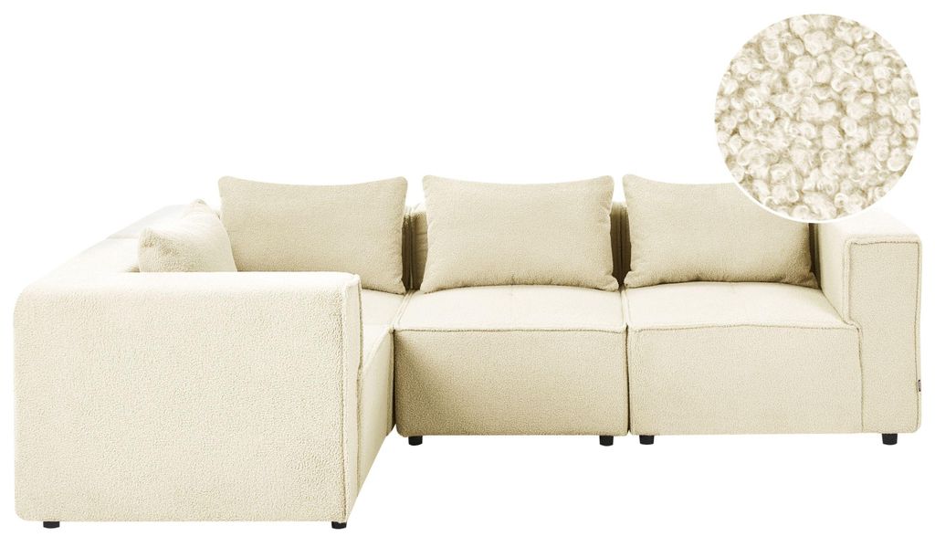 BELIANI 4-Sitzer Ecksofa Rechts Cremeweiß Bouclé Gepolstert mit Losen Rückenkissen Modular Modernes Design Modulsofa Wohnlandschaft Wohnecke Sof...