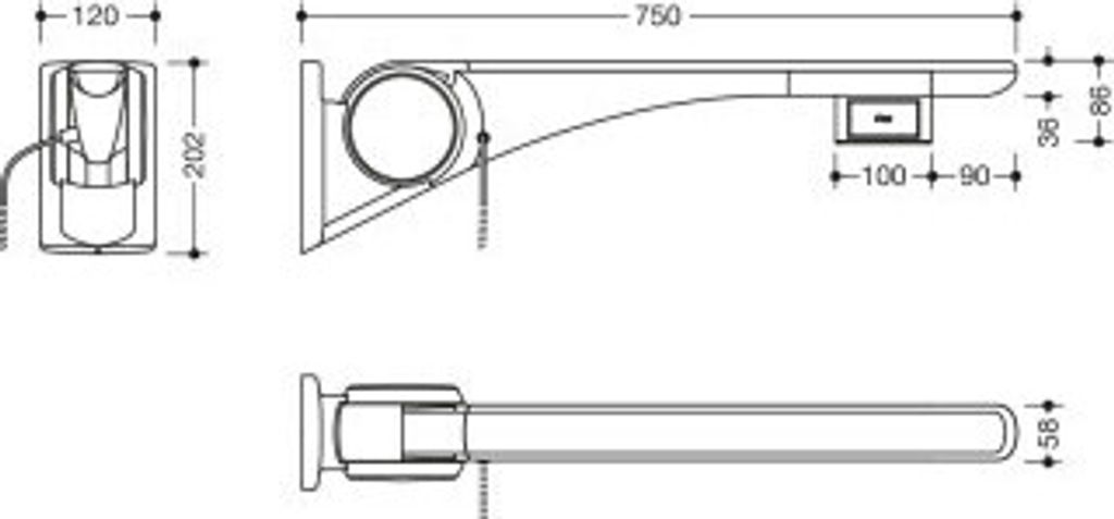 HEWI 802.50.42260 TB Stützklappgriff Basic,750 mm,links