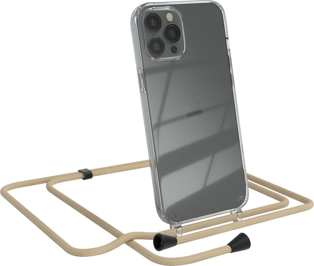 EAZY CASE Handykette kompatibel mit Apple iPhone 12 Pro Max, Handyhülle mit Umhängeband, Handykordel, Schutzhülle Clear, Band in Blau