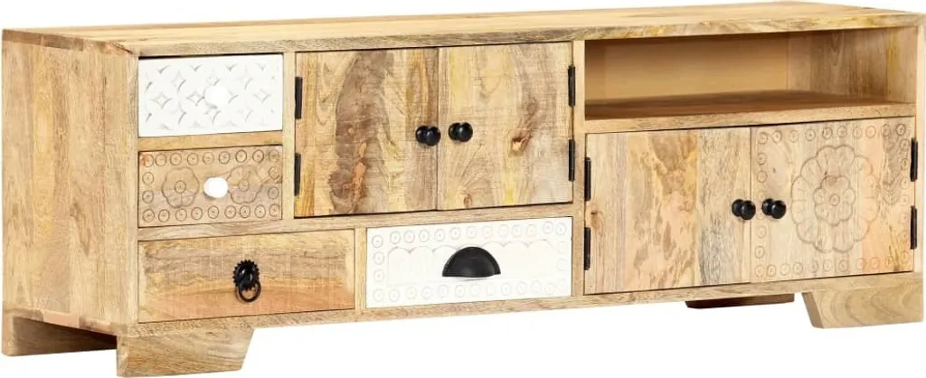 Meuble TV stable en bois massif 120x30x40 cm - Fini les meubles fragiles