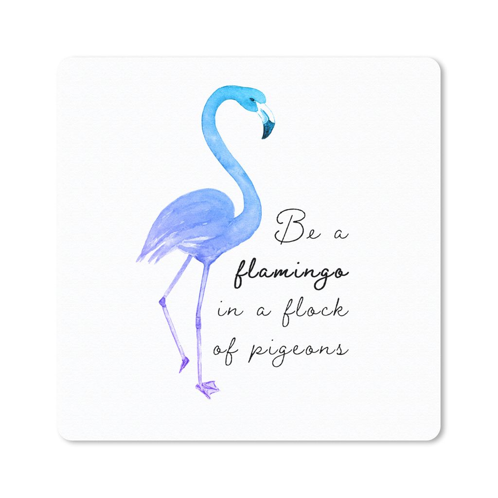 MuchoWow Mauspad Mousepad Flamingo - Aquarell - Buchstaben - Blau 20x20 cm - Mousepads - Maus Mat - Pad - Mausunterlage - Desk Mat - Bureauartikeln