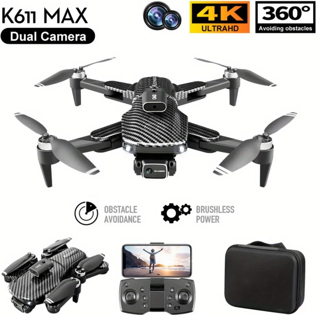 Drone Moteur Brushless avec Caméra 4K et Double Batterie Noire