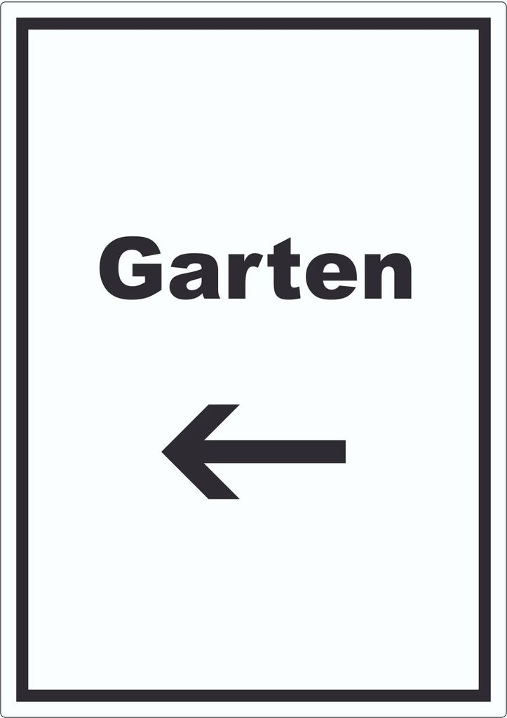 Garten Aufkleber mit Text und Richtungspfeil links Blumen Rasen hochkant A2 (420x594mm)
