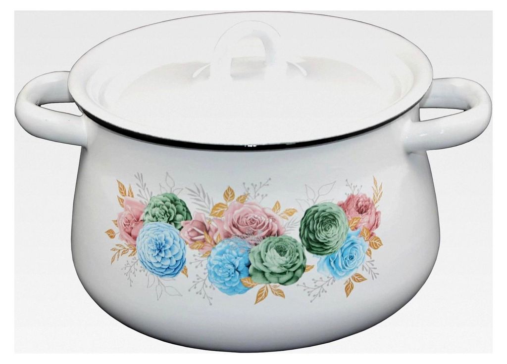 Emaille Kochtopf 2 Liter ca. 19 cm Durchmesser / Retro Geschirr mit Motiv