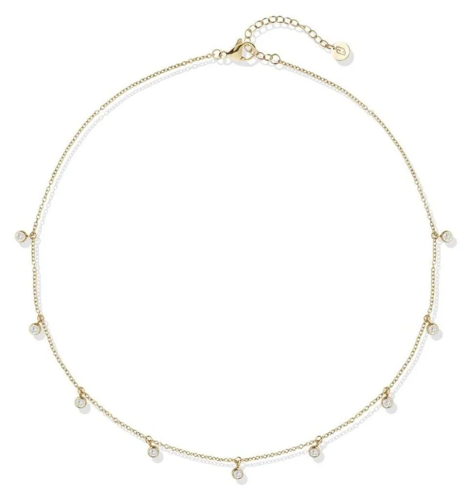 Collier doré LJ2840 anti-ternissement avec cristaux pour peau sensible