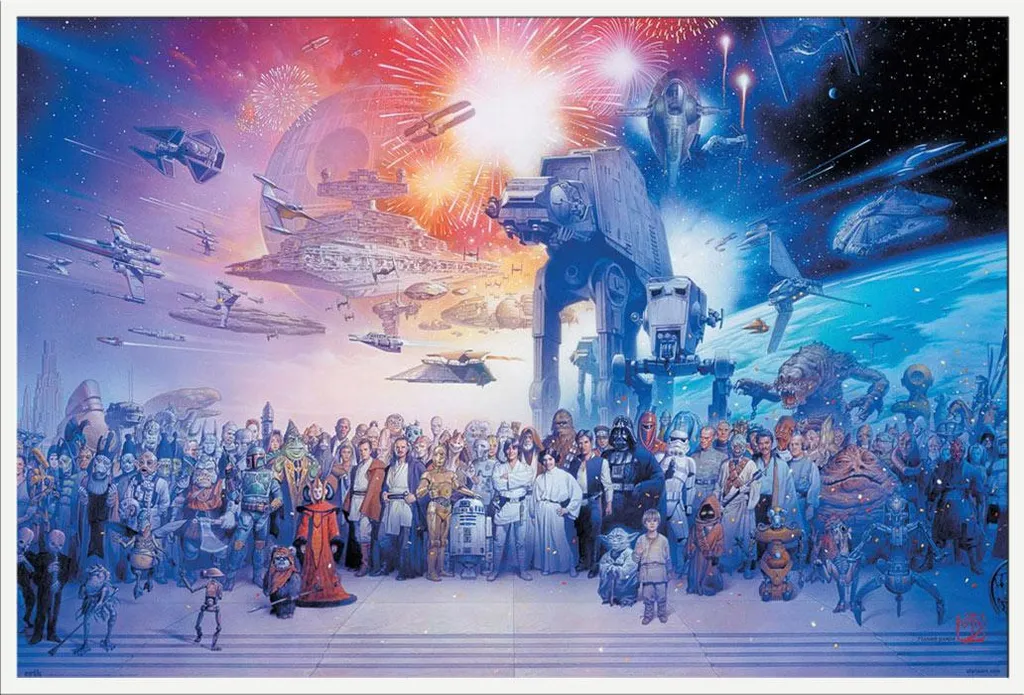 Cadre Photo Blanc avec Poster Star Wars Saga Personnages 61x91,5cm
