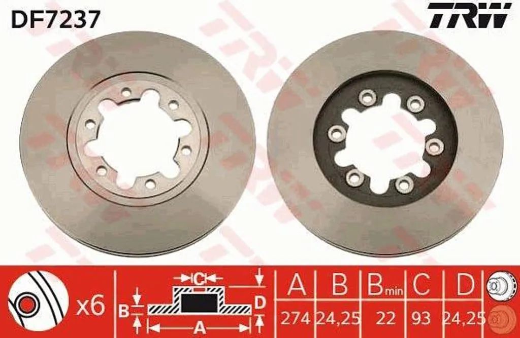 Disque de frein TRW DF7237 XM341027BA haute résistance thermique Ford