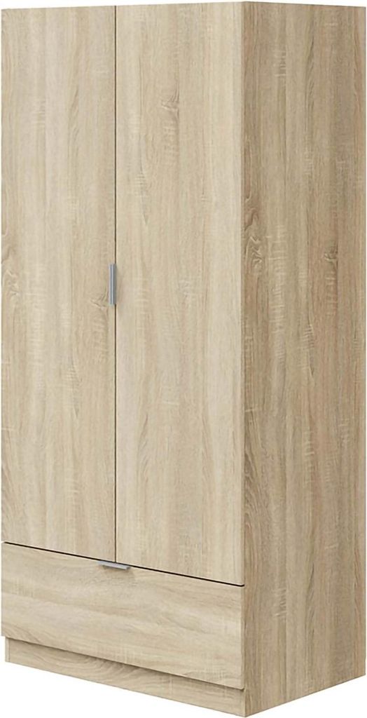 Dmora Kleiderschrank 2 Türen Budoia 80x170 cm Braun Eiche, 1 Schublade 1 Regal