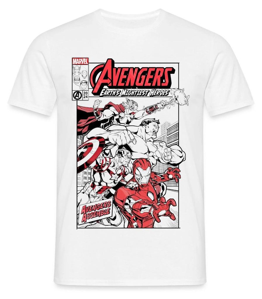 Spreadshirt Avengers Assemble Helden Comic-Motiv Männer T-Shirt, XXL, Weiß