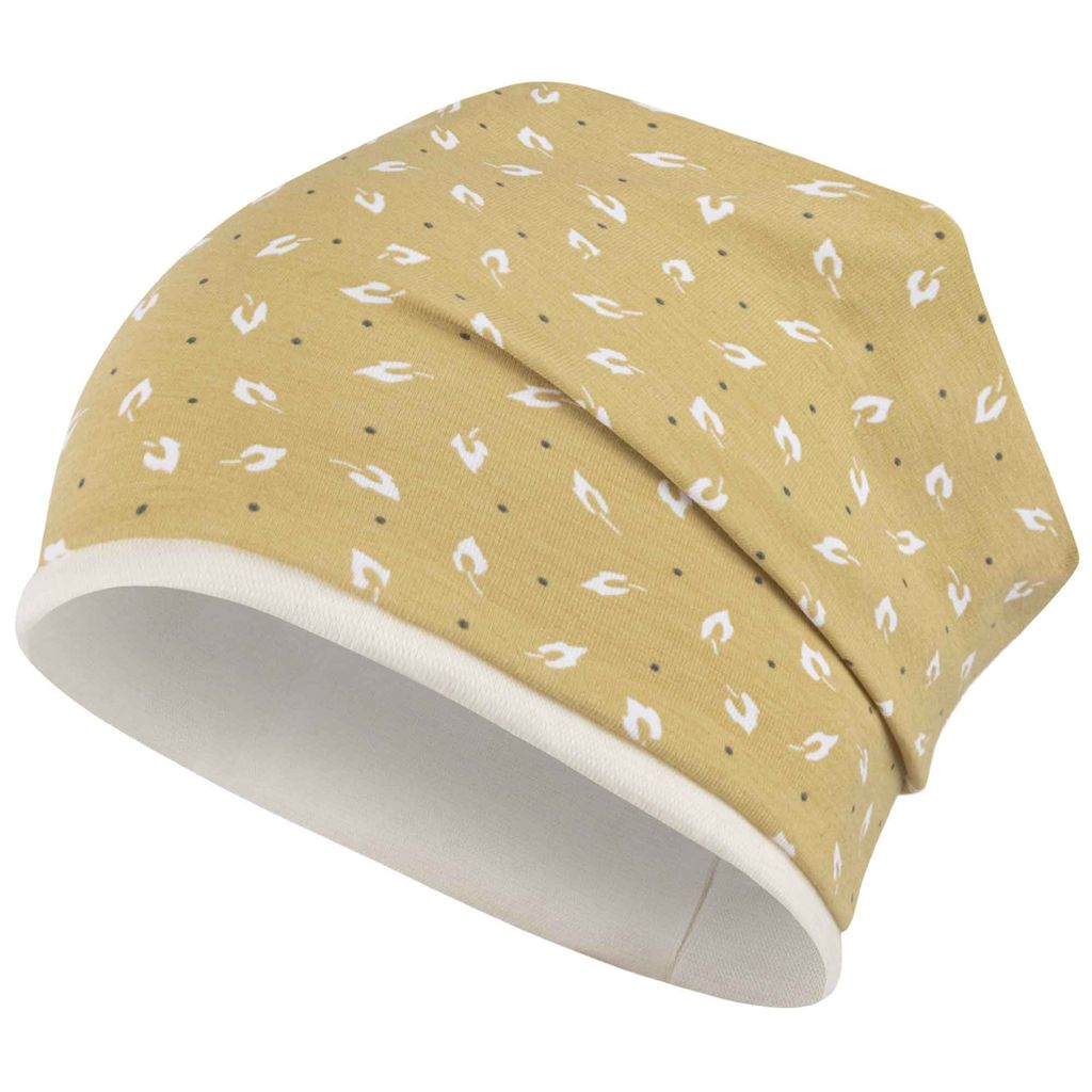 Mädchen Übergangsmütze Beanie Stoffmütze Blätter, Gr. 54-56, Senfgelb