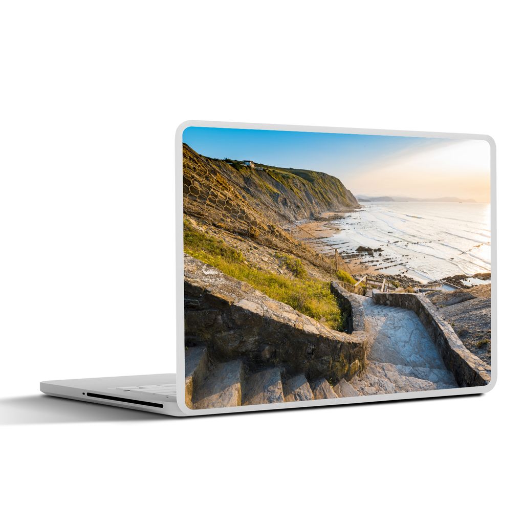 MuchoWow Laptop Aufkleber Sticker Cover Meer - Treppe - Steine 25x18 cm - Laptop-Deko
