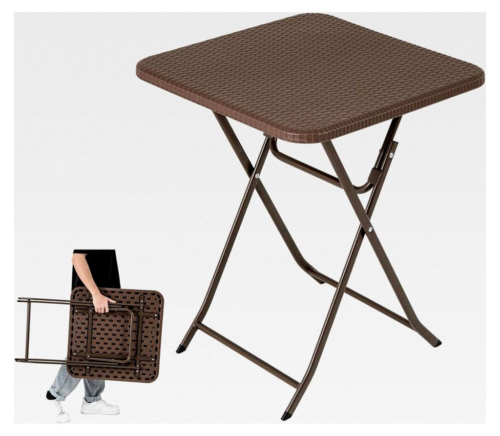 Klapptisch für Balkon und Garten, Rattan-Optik, klappbarer Tisch für den Außenbereich, Beistelltisch mit Metallrahmen, tragbarer Picknicktisch f...