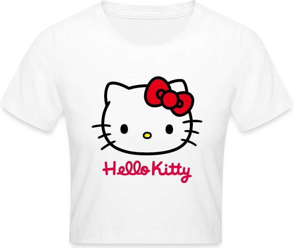 Spreadshirt Hello Kitty Klassisch Mit Schriftzug Crop Top, XL, Weiß