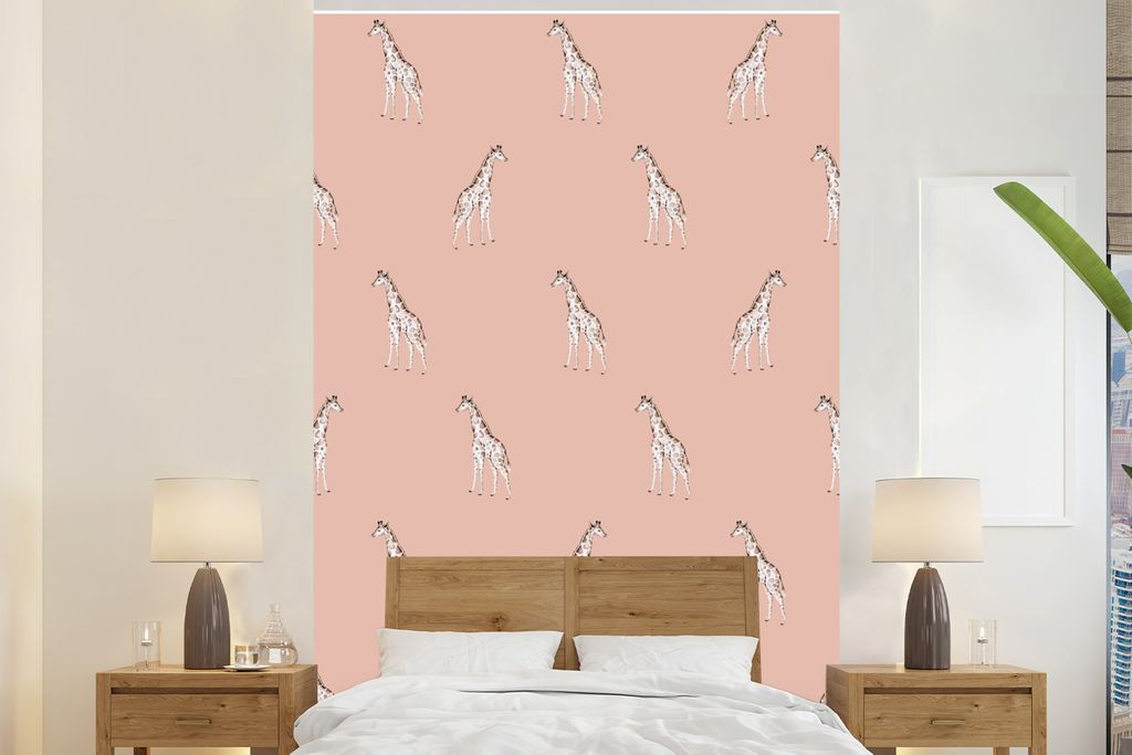 MuchoWow Fototapete für Wohnzimmer oder Schlafzimmer Wandtapete Vinyl Motivtapete Giraffe - Pastell - Muster - 180x280 cm - Wallpaper