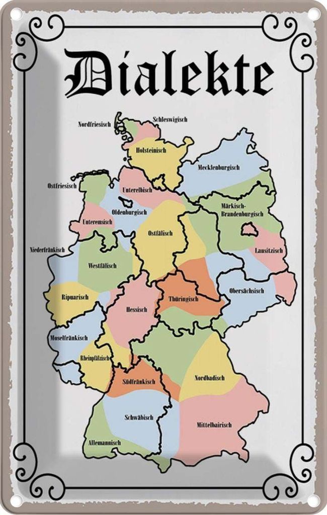 vianmo Blechschild 18x12 cm Dialekte Karte Bundesländer Deutschland
