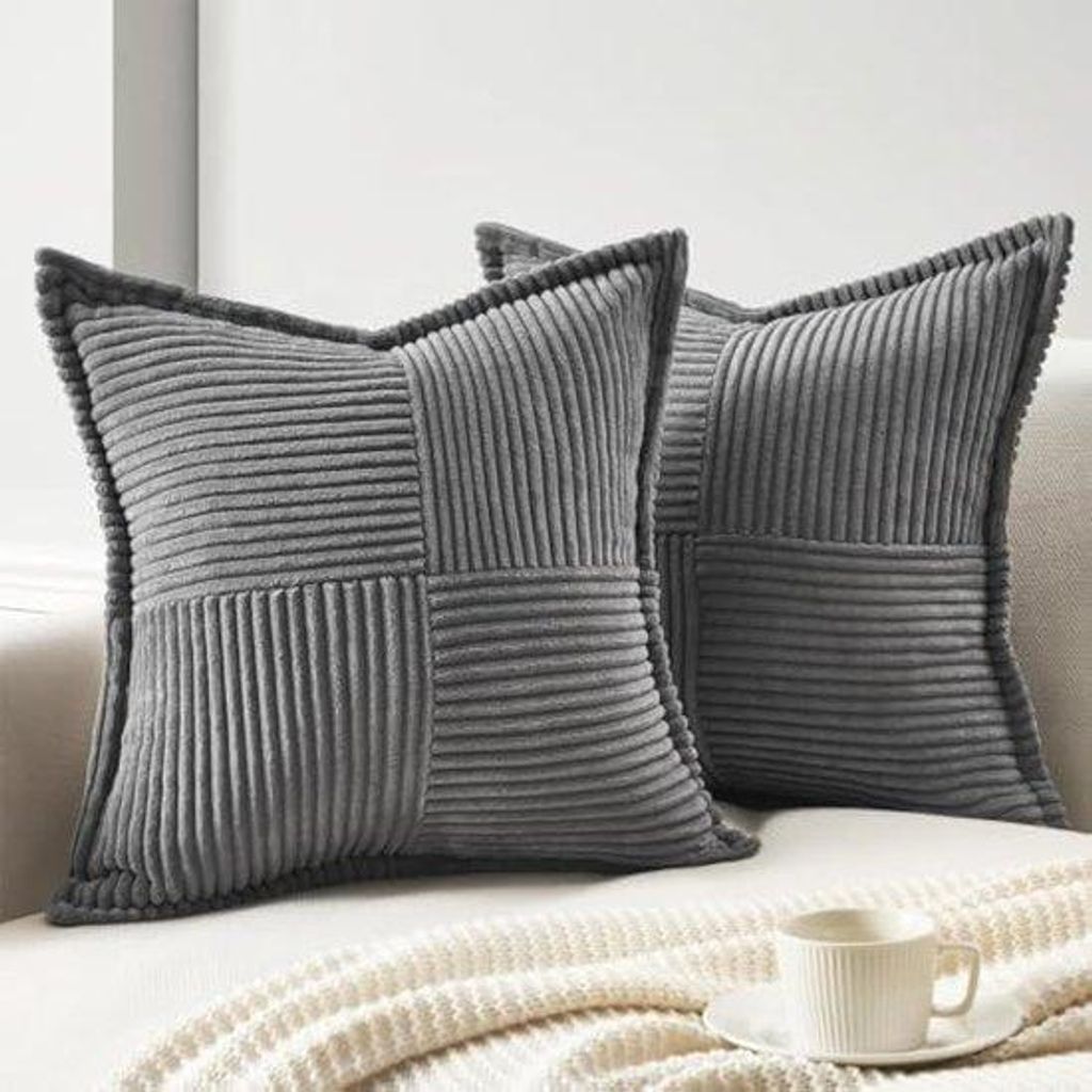 Unyqoos Dunkelgraue Corduroy Kissenhüllen Set für Wohnzimmer, Schlafzimmer und Büro, 40 x 40 cm