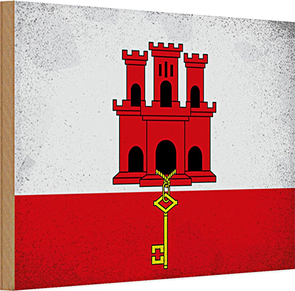 Holzschild Flagge Gibraltar 30x20cm Flag Gibraltar Vintage