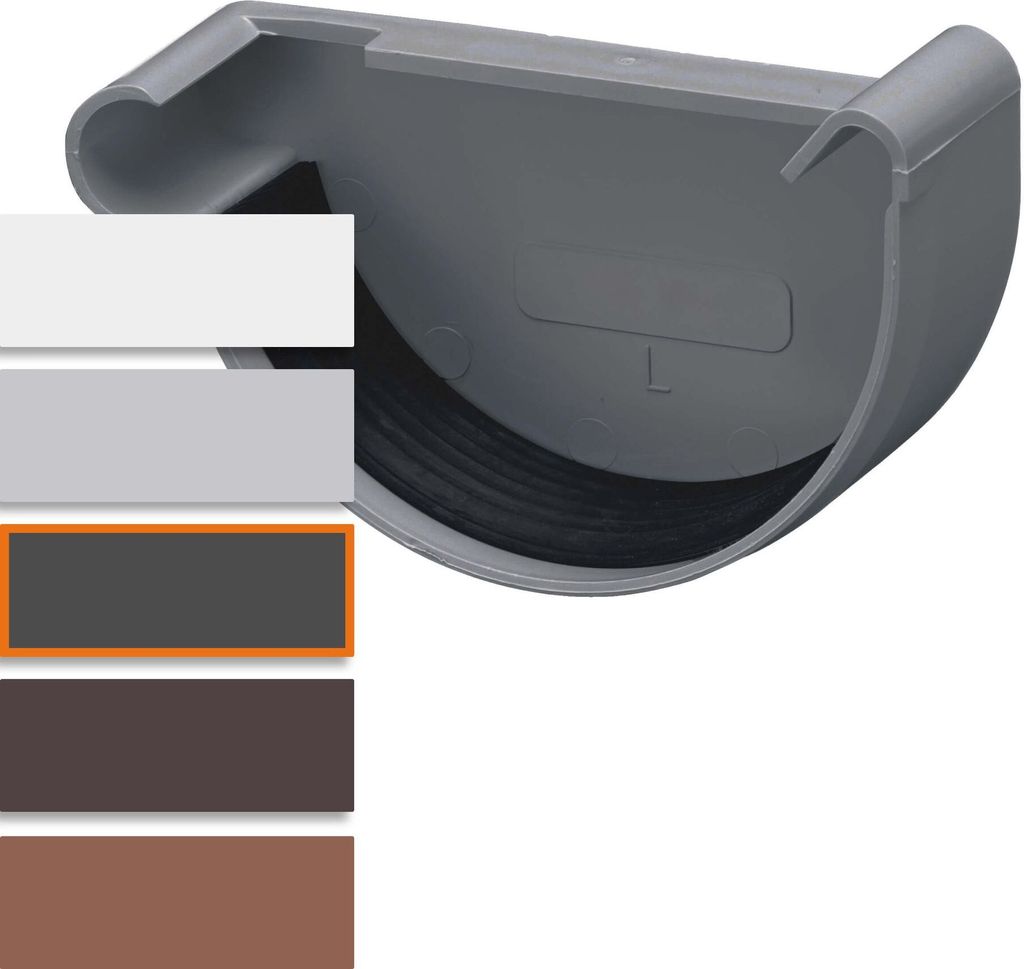 INEFA Dachrinnen Endstück halbrund, PVC NW100 / 100mm, links Anthrazit, Dachrinnenzubehör, einfache Steckmontage, Germany