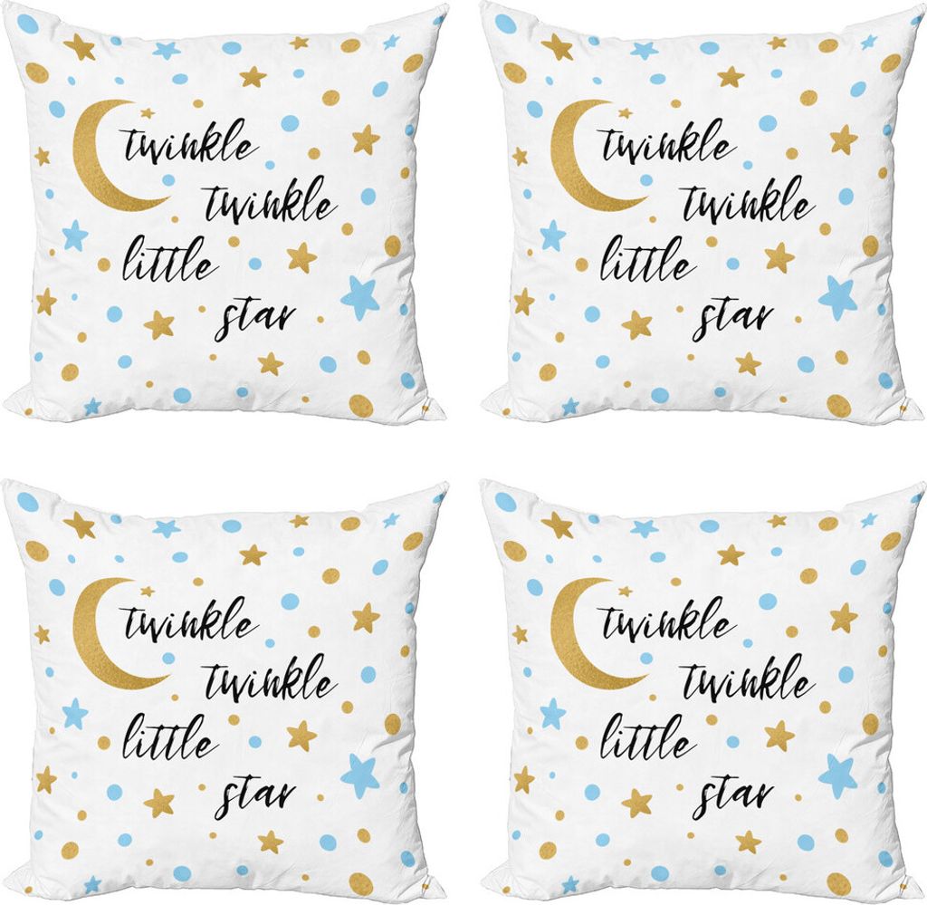 ABAKUHAUS Kindergarten Kissenbezug Set (4 Stück), Bett-Zeit Lullaby Konzept, Moderner Doppelseitiger Digitaldruck, 60 cm x 60 cm, Blau Dunkelgelb