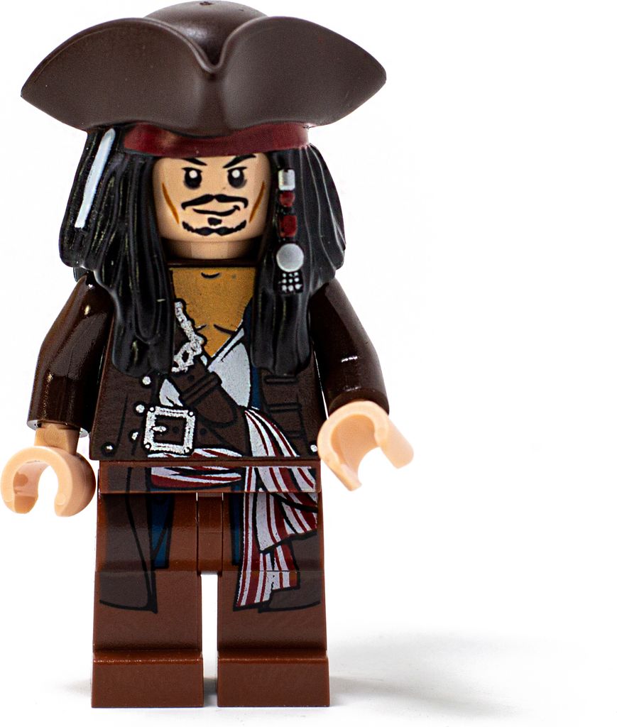 A LEGO minifigure of Captain Jack Sparrow.