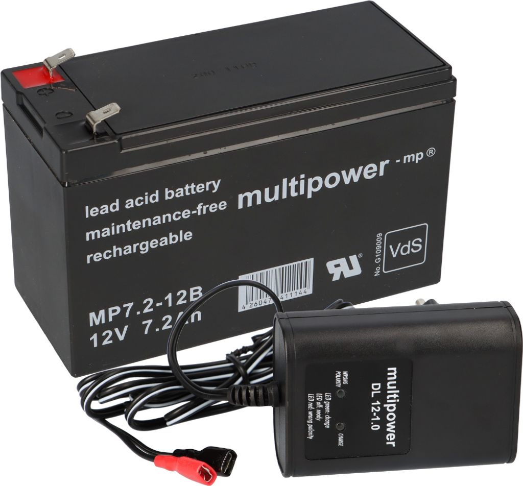 Multipower Blei-Akku MP7,2-12B Pb 12V / 7,2Ah + Ladegerät Produktbild 