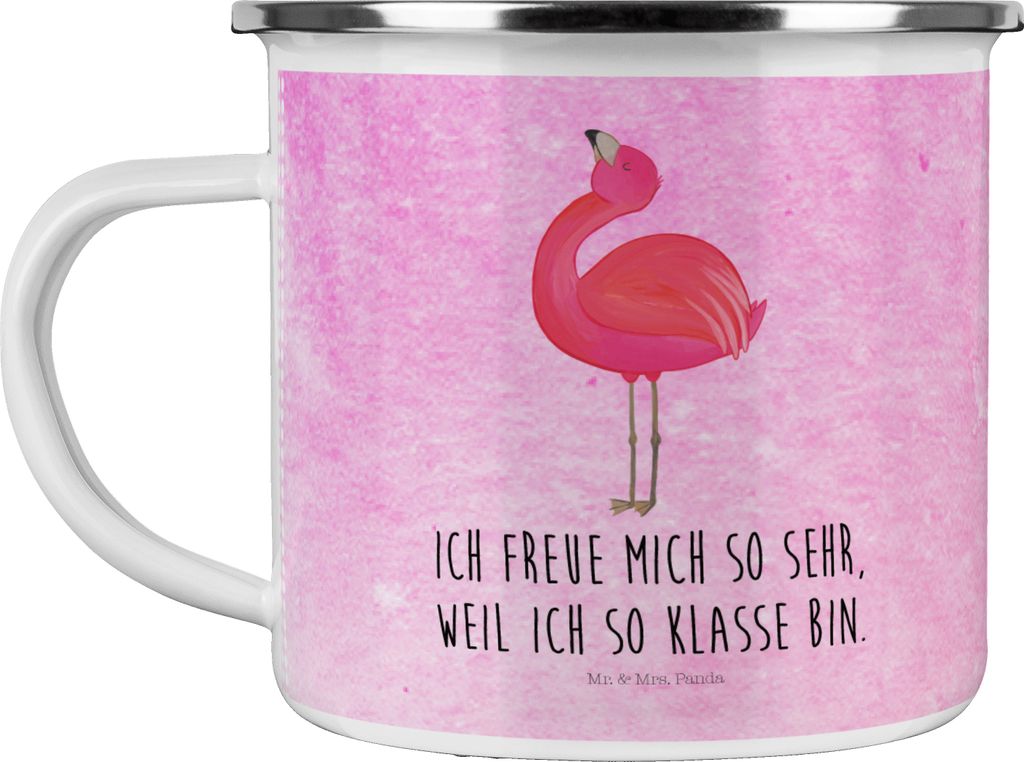 Mr. & Mrs. Panda Pott Flamingo Stolz - Aquarell Pink - Geschenk, Campingtasse, Freude, Emaille Tasse, Rosa, Teetasse, blechbecher, Mama, Selbstlieb...