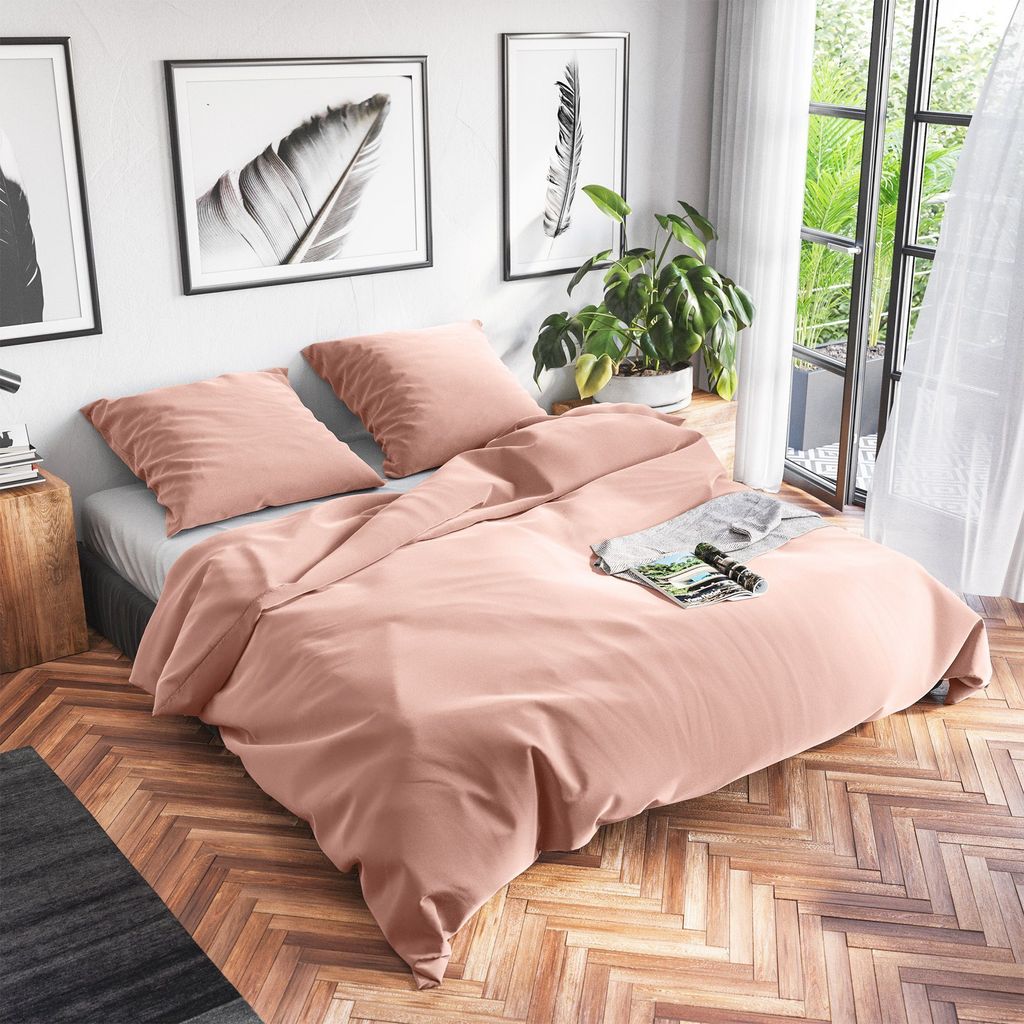 2teilig - Bettwäsche 155x200 Baumwolle Rosa - Atmungsaktiv - Wolkenfeld - 1x Bettbezug 155x200 + 1x Kissenbezug 80x80 - Rose