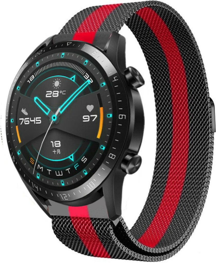 Strap-it Huawei Watch GT 2 Milanese Armband (Schwarz/Rot)