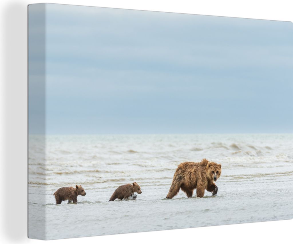 OneMillionCanvasses - Leinwandbilder - 140x90 cm, Strand - Bär - Junge, Wandbilder Kunstdruck Wanddekoration