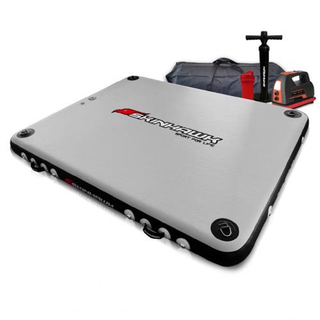 SKINHAWK Badeplattform 250cm x 200cm x 20cm Badeinsel Sonneninsel Bootsplattform - Set : SET mit elektrischer Hochdruckpumpe
