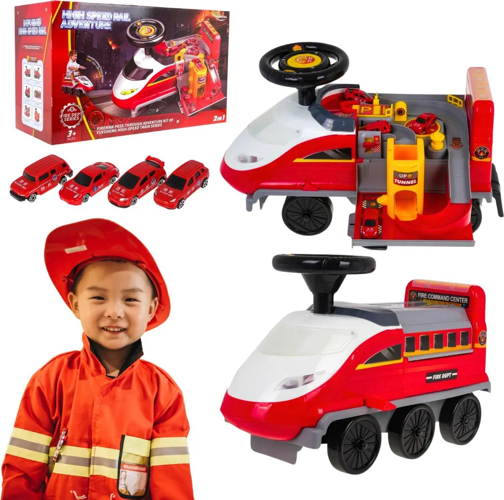 Garage de pompiers transportable 2en1 avec siège de rangement pour enfant