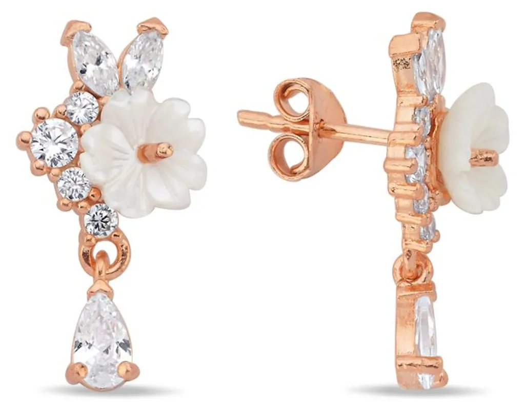 Boucles d'oreilles Magnolias en argent 925 plaqué or rose et zircone