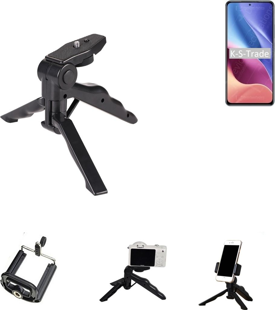 K-S-Trade Stativ Tisch-Ständer Dreibein Handy-Stativ Ständer kompatibel mit Xiaomi Redmi K40 Pro+ Mini-Stativ Smartphone Tripod Handy-Stativ aus