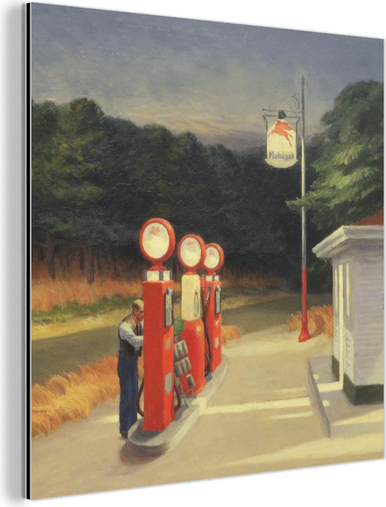 MuchoWow Wanddekoration Metall Metallbild Wandkunst 90x90 cm Benzin - Edward Hopper MuchoWow Aluminium Gemälde - Dekoration - Industrial - Metall