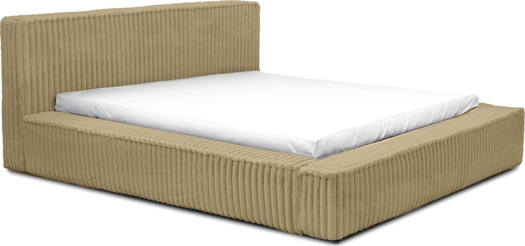 FEDVE Polsterbett Doppelbett Lettera Schlafzimmer Bett Bettkasten 180x200 cm Dunkelbeige (Vito 29)