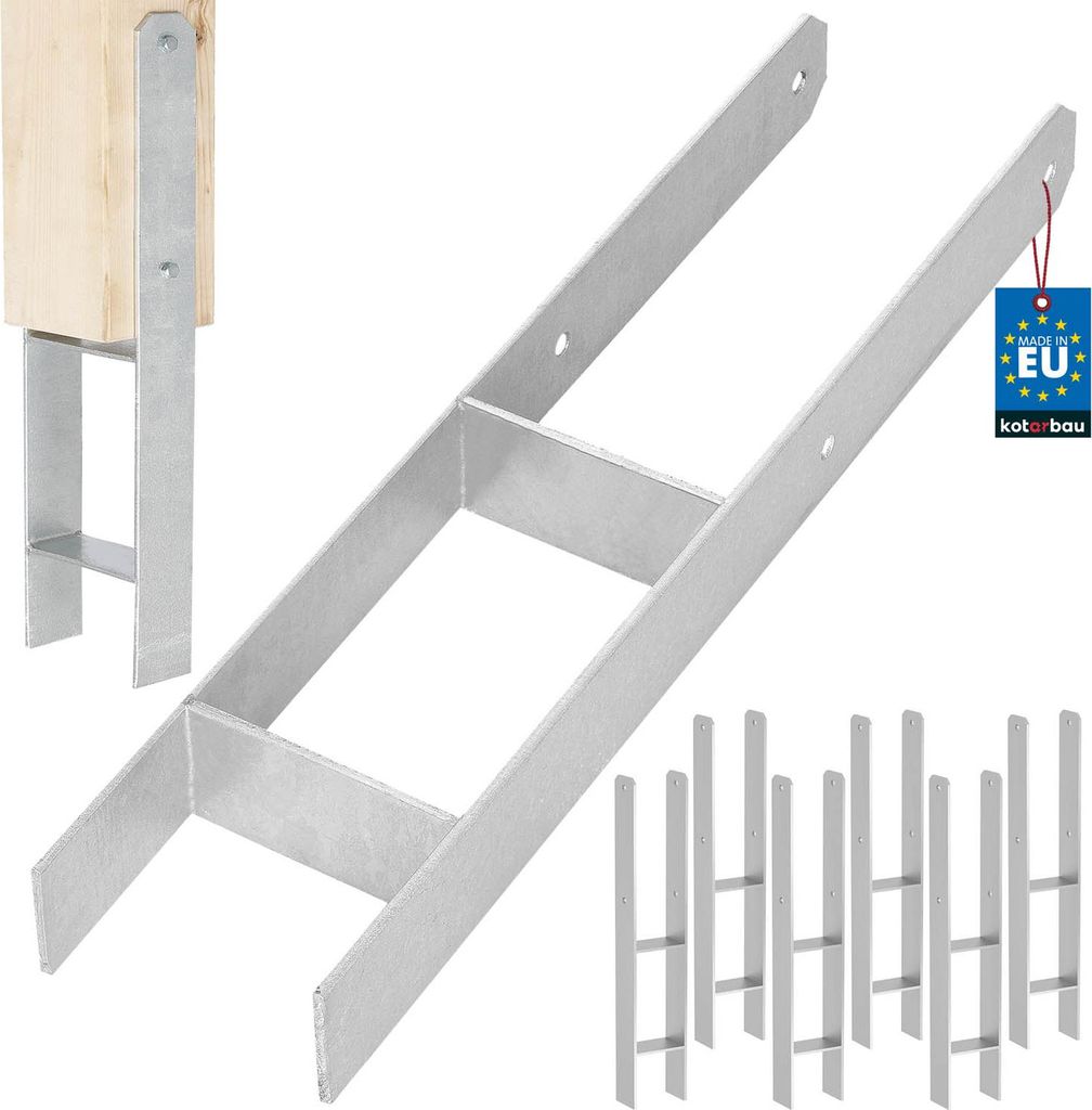 KOTARBAU 6 Stk. H-Pfostenträger zum Einbetonieren 120 mm/ 600mm H-Anker aus galvanisch verzinkter Stahl Silber Pfostenanker Balkenschuhe Stütze...