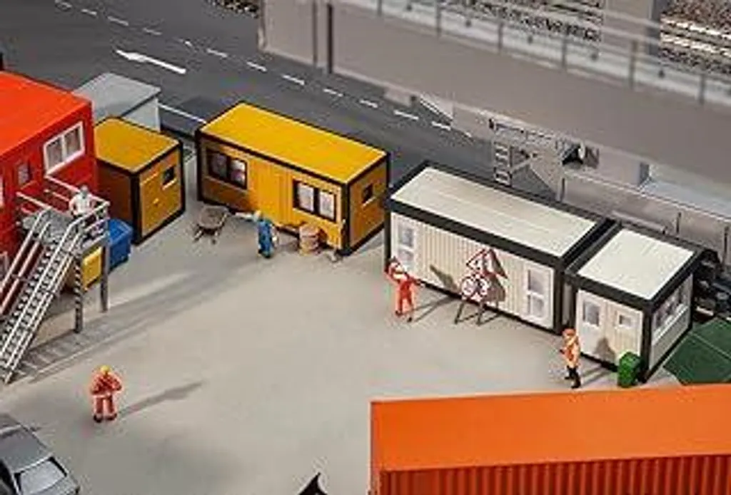 Set 4 Container da Cantiere Scala H0 - Giallo/Nero e Grigio/Nero 1:87