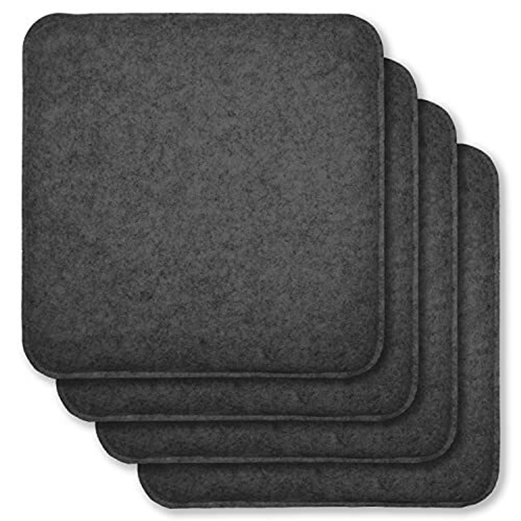 RUBBERNECK Auflagekissen Rutschfeste Filz Sitzkissen eckig, 4er Set Stuhlkissen mit Antirutsch-Noppen, waschbar bei 30°