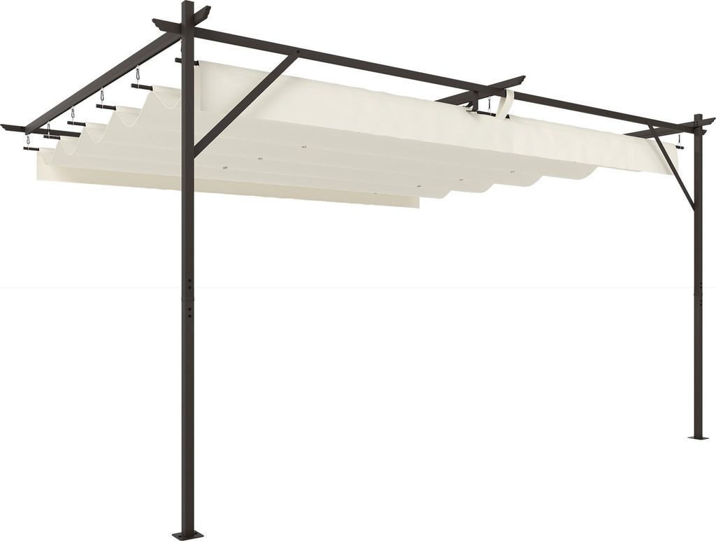 Terrassendach Pergola ca. 4x3m Terrassenüberdachung mit Verstellbares Dach, Wandmontage UV 30+ Cremeweiß