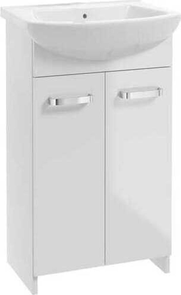 Badezimmerschrank mit Waschbecken, stehend, 85x50 cm, weiß, auf Beinen, Mila