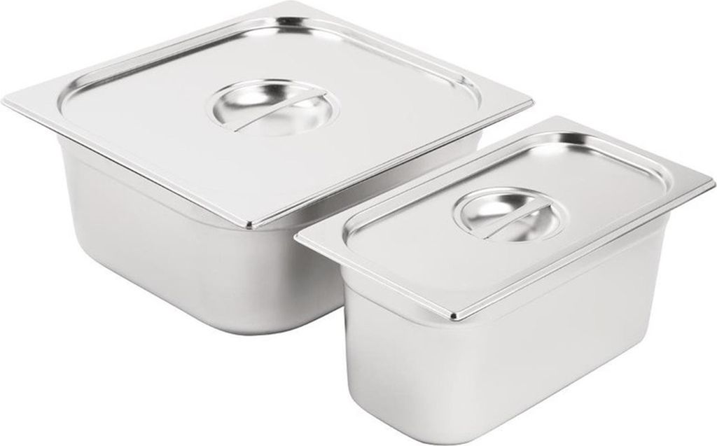 Vogue Edelstahl Gastronorm Schalen Set 1/3 und 2/3 mit Deckeln